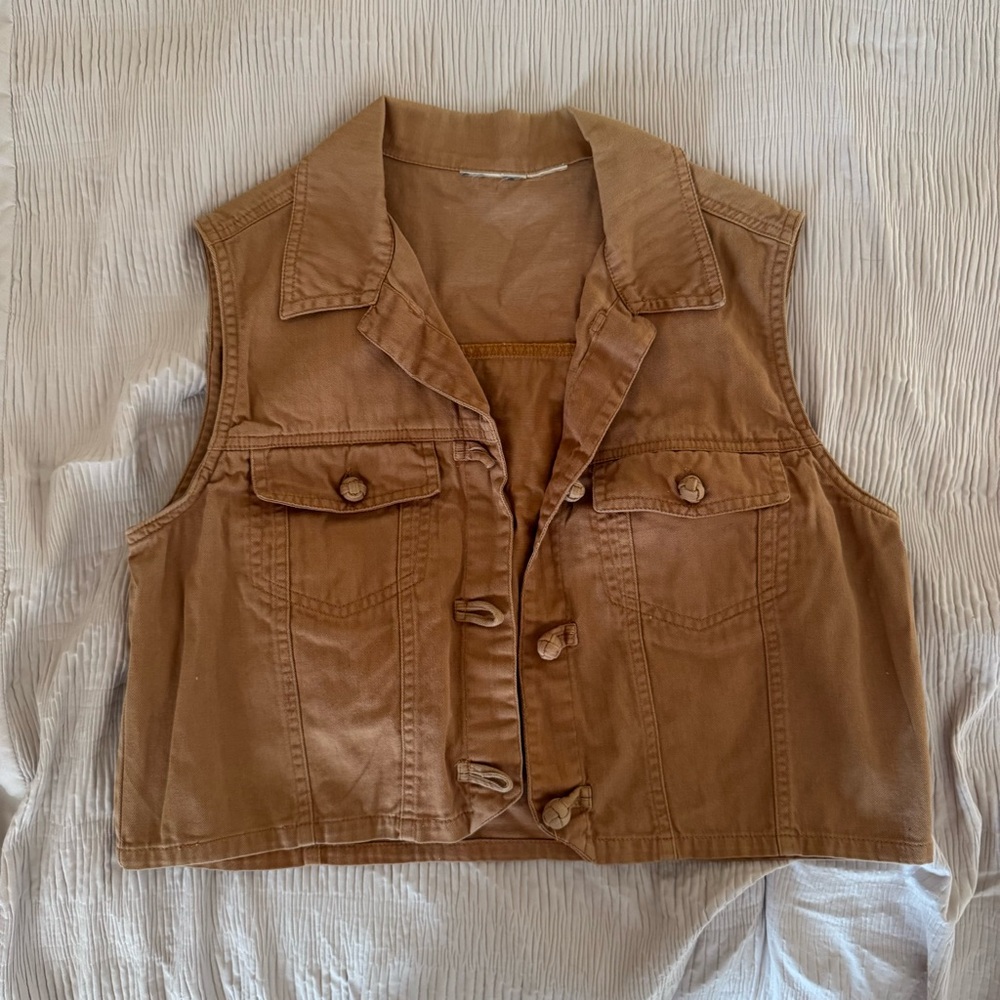 Brown Sleeveless Denim Vest
